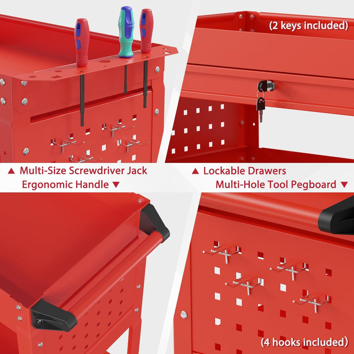 3 Tier Rolling Tool Cart on Wheels, Heavy Duty Service Cart Industrial Utility Cart with Drawer and