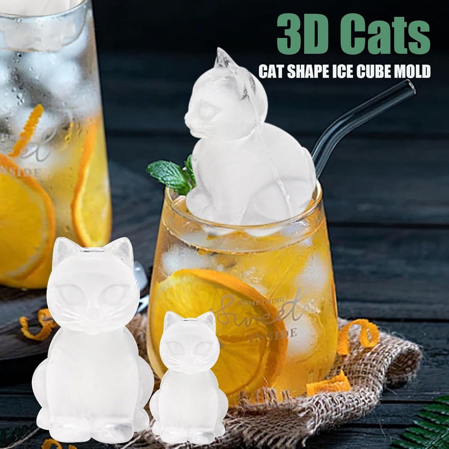 3D Cat Ice Cube Mold, Admaison Ice Cube Tray with Funnel with Funnel for Cocktails, Bourbon,Brandy