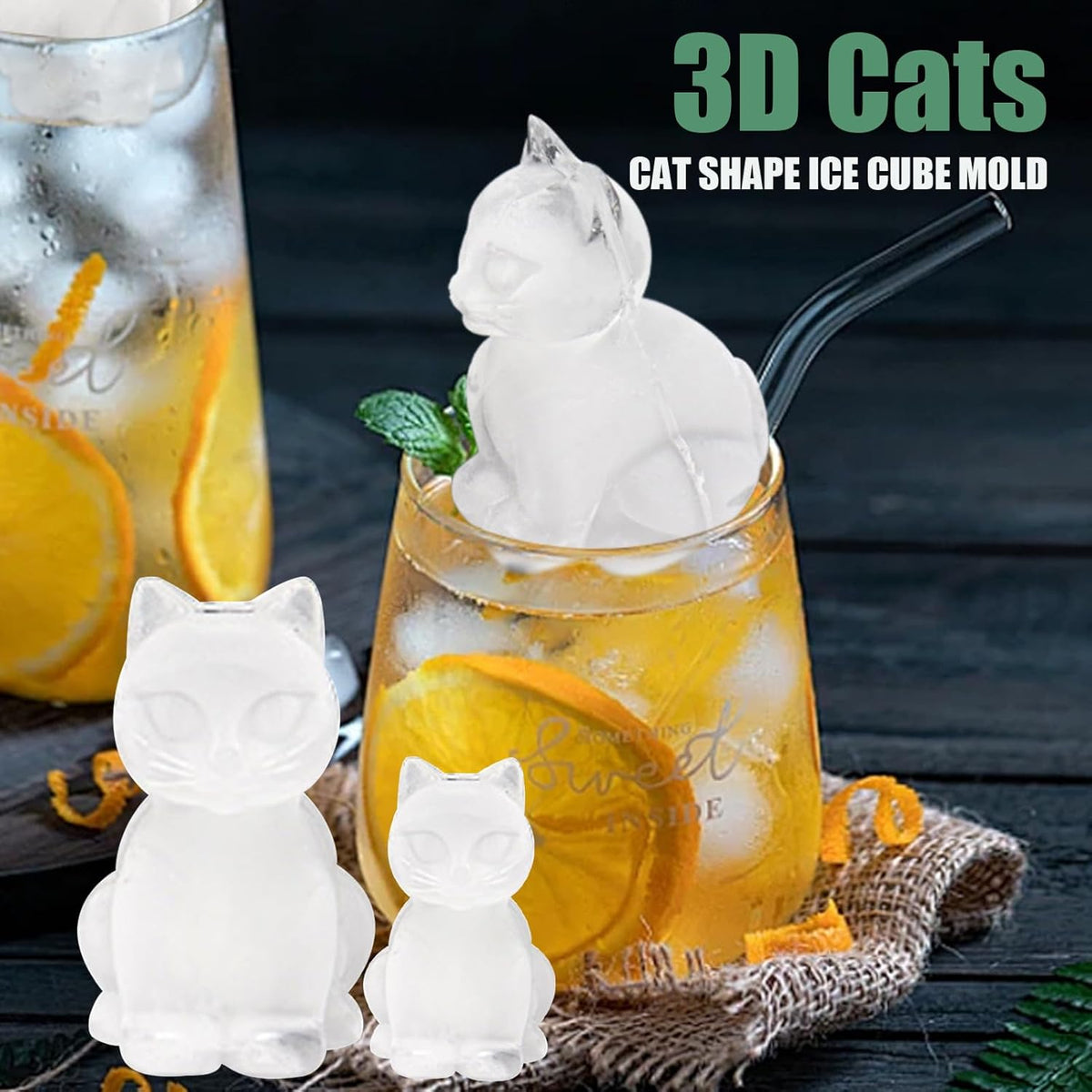 3D Cat Ice Cube Mold, Admaison Ice Cube Tray with Funnel with Funnel for Cocktails, Bourbon,Brandy