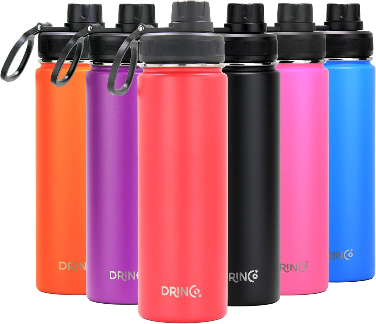 DRINCO Stainless Steel Water Bottle Spout Lid Vacuum Insulated Double Wall Water Bottle Wide Mouth