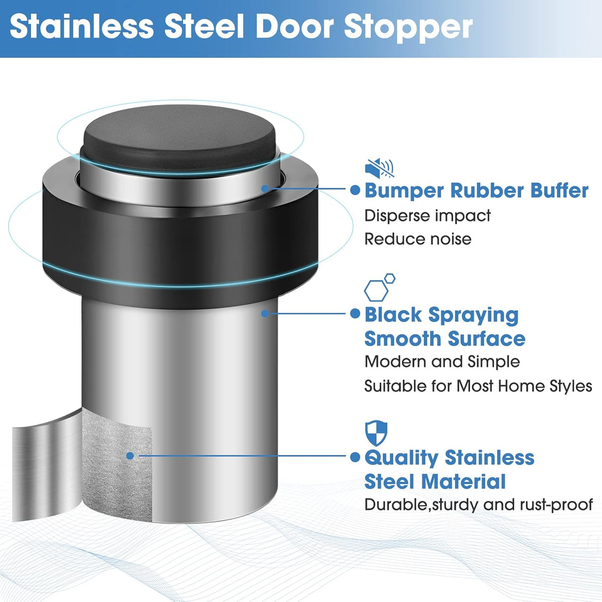 Chumia 10 Pcs Door Stopper Mounted Floor Stops Stainless Steel Cylindrical Stopper Modern