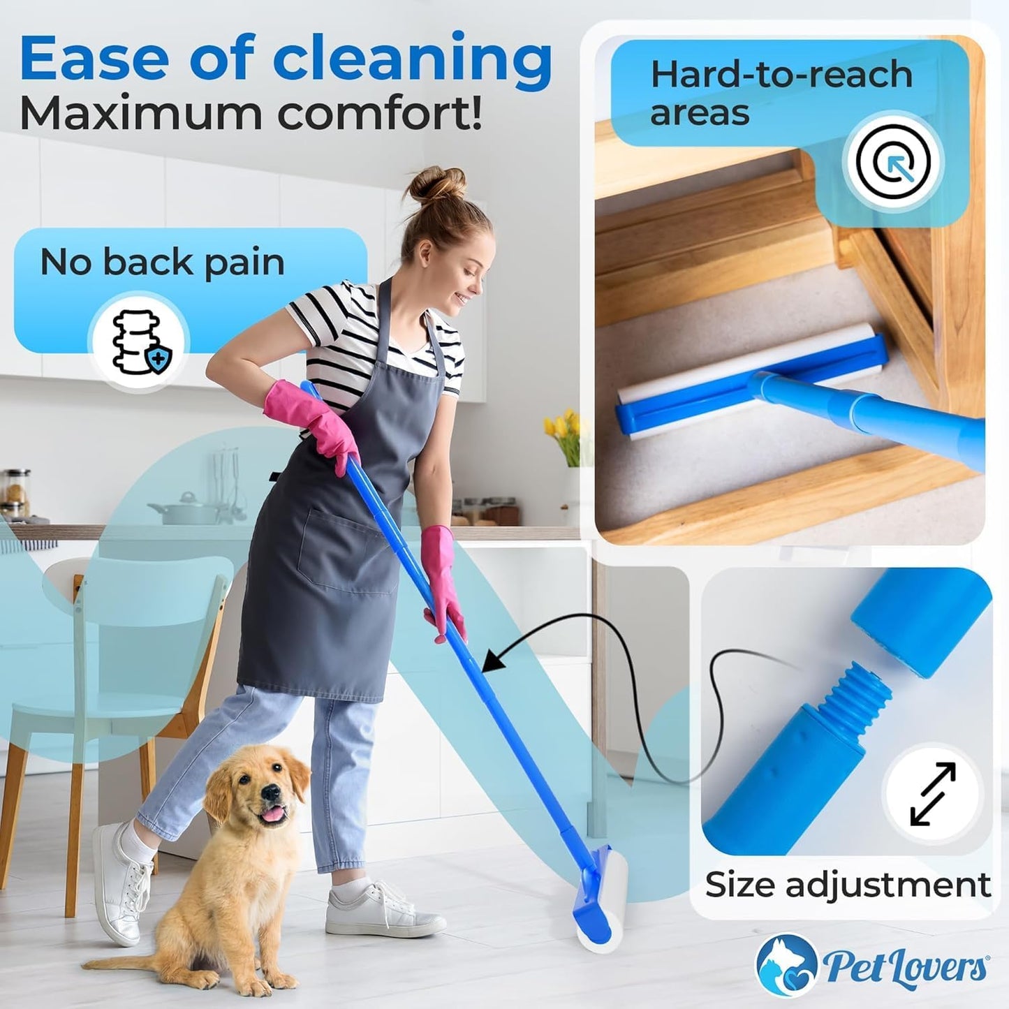 PetLovers Large Lint Roller with 3 Refills – 400 Total Sheets for Tackling Pet Hair, Extra Large