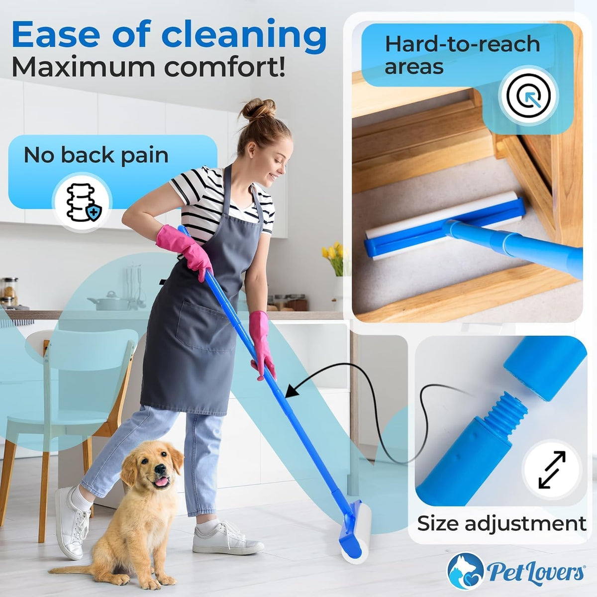 PetLovers Large Lint Roller with 3 Refills – 400 Total Sheets for Tackling Pet Hair, Extra Large