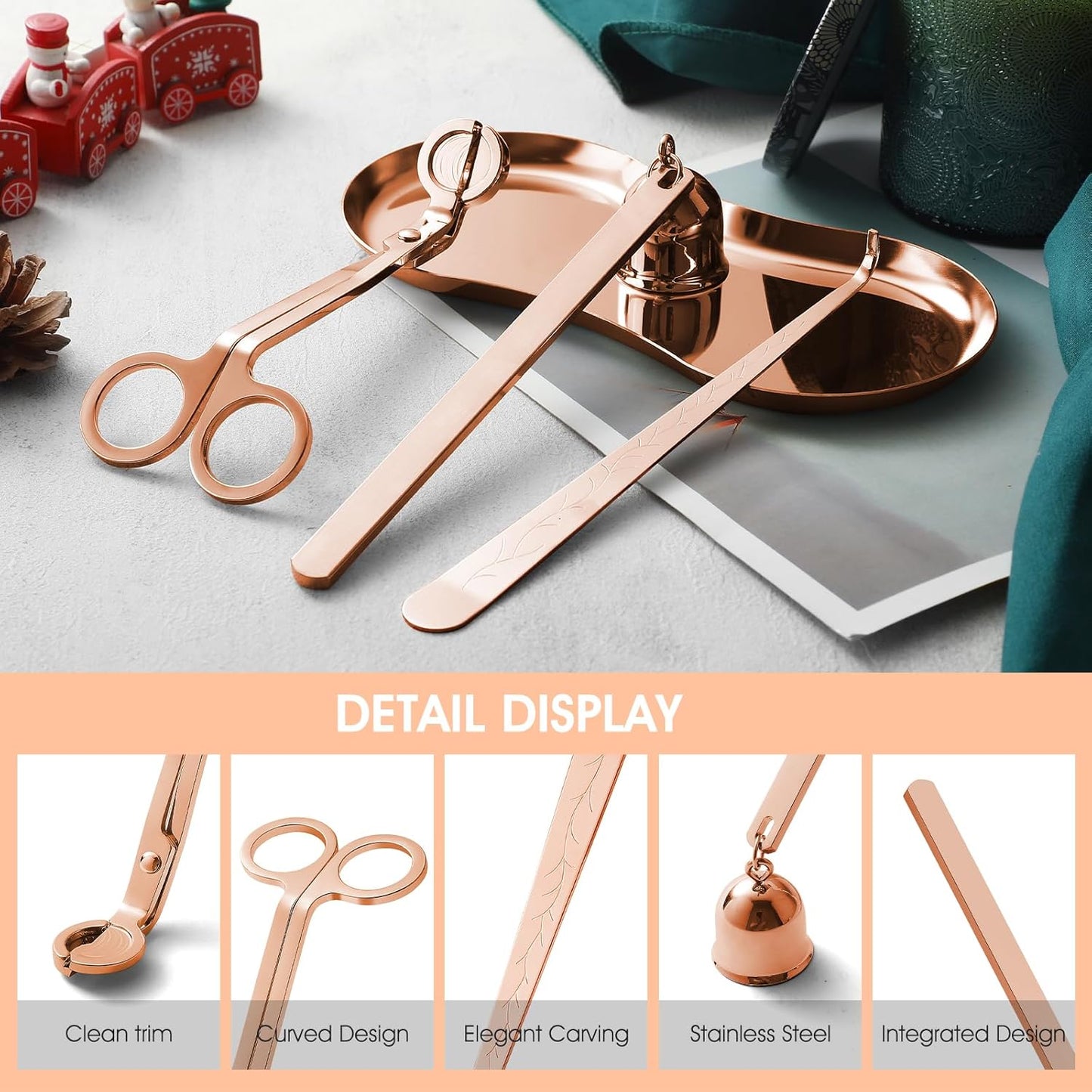 PATOISE 3 in 1 Candle Accessory Set Mini, Candle Wick Trimmer Cutter, Candle Snuffer, Candle Wick