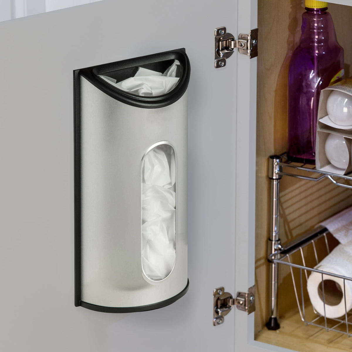 Honey-Can-Do Stainless Steel Plastic Bag Saver & Trash Bag Dispenser, Wall-Mounted Plastic Bag