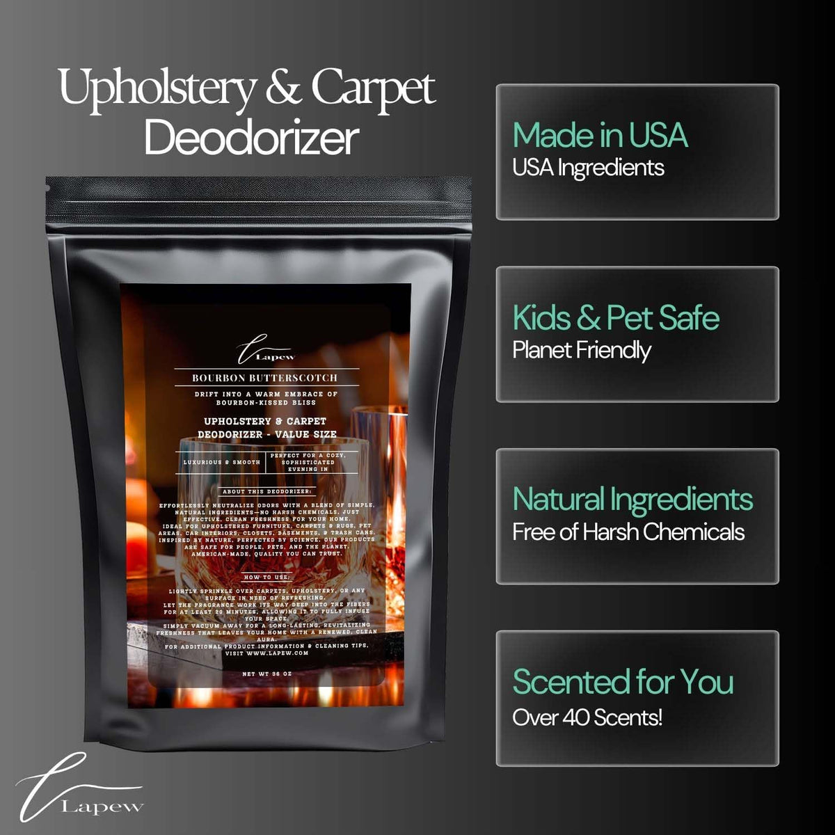 Bourbon & Butterscotch Carpet Freshener Powder Value Size 36 oz | Powerful Odor Eliminator for Home