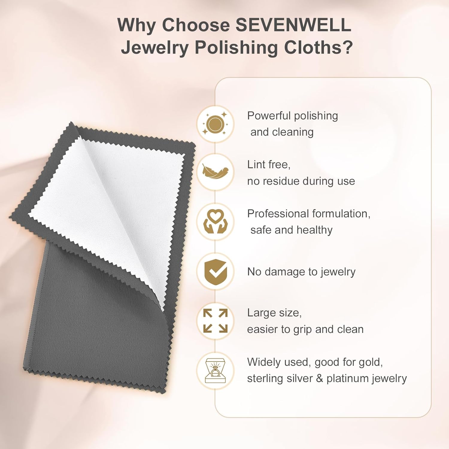 SEVENWELL Silver Polishing Cloth, Jewelry Cleaner Cloth for Sterling Silver Jewelry, Gold