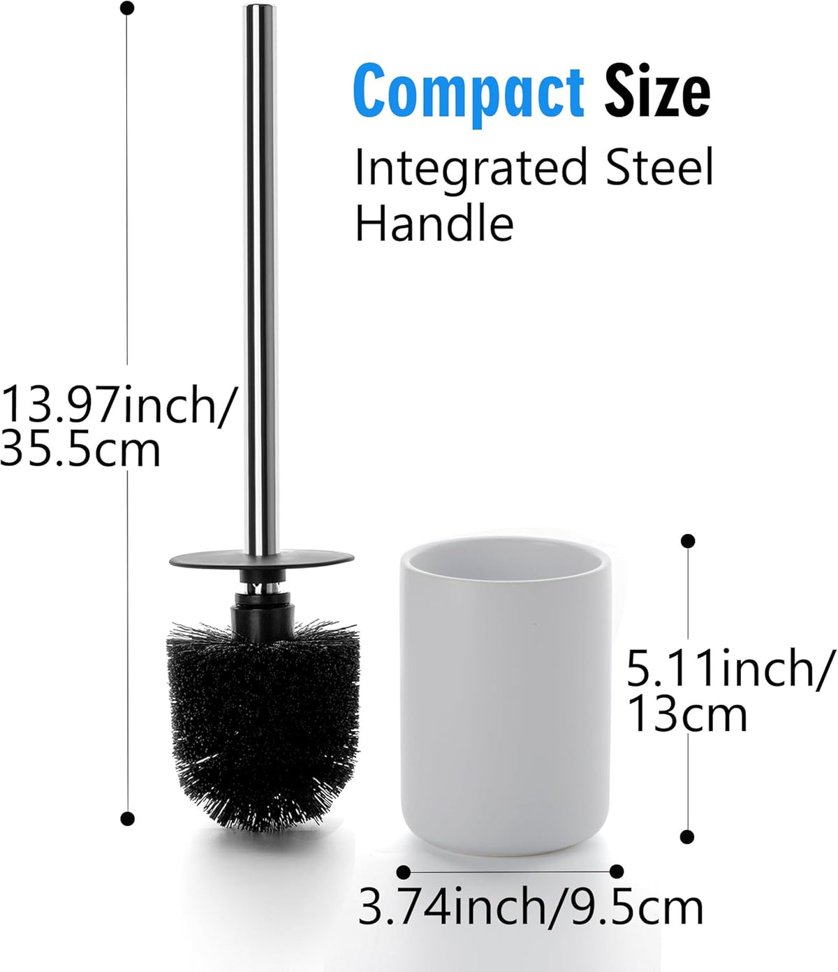 Ceramic Toilet Brush & Holder Set - Freestanding Deep-Cleaning Toilet Bowl Cleaner Brush, Stainless