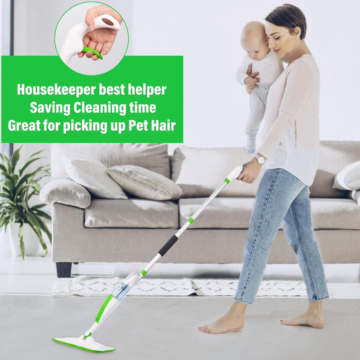 Mops for Floor Cleaning Wet Spray Mop with 14 oz Refillable Bottle and 3 Washable Microfiber Pads