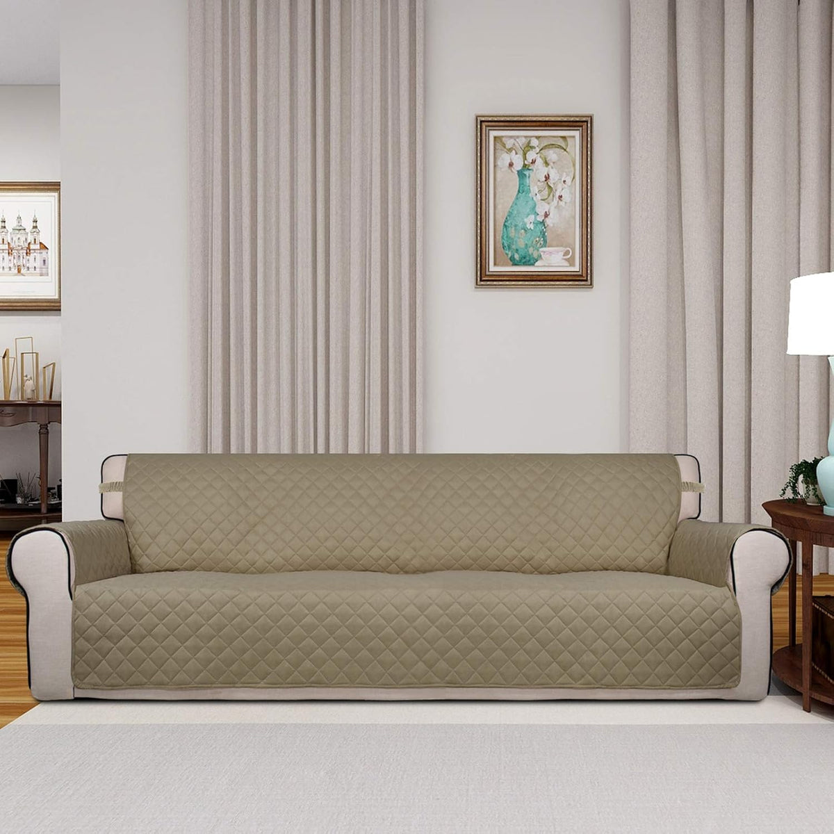 PureFit Reversible Quilted Sofa Cover, Water Resistant Slipcover Furniture Protector, Washable