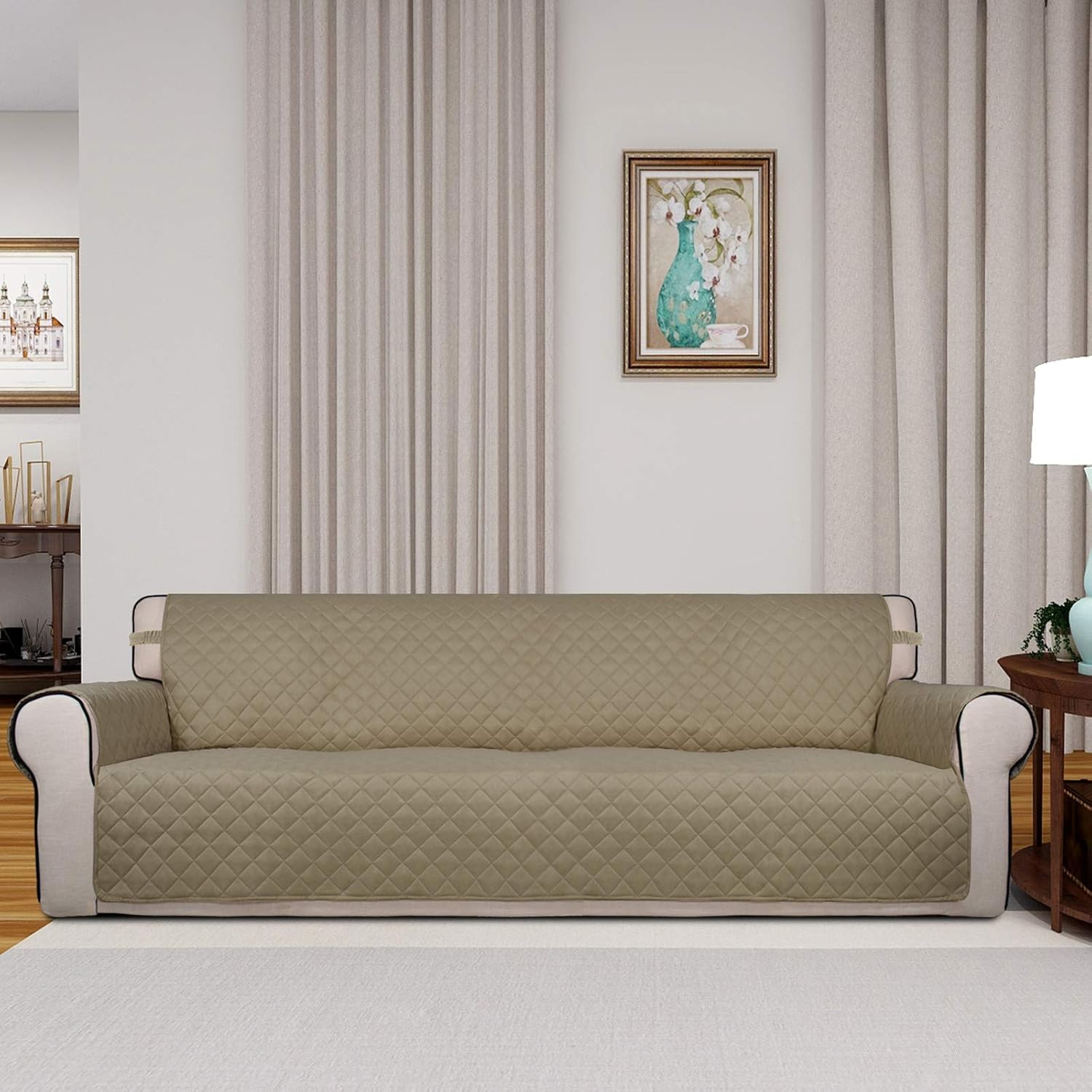 PureFit Reversible Quilted Sofa Cover, Water Resistant Slipcover Furniture Protector, Washable