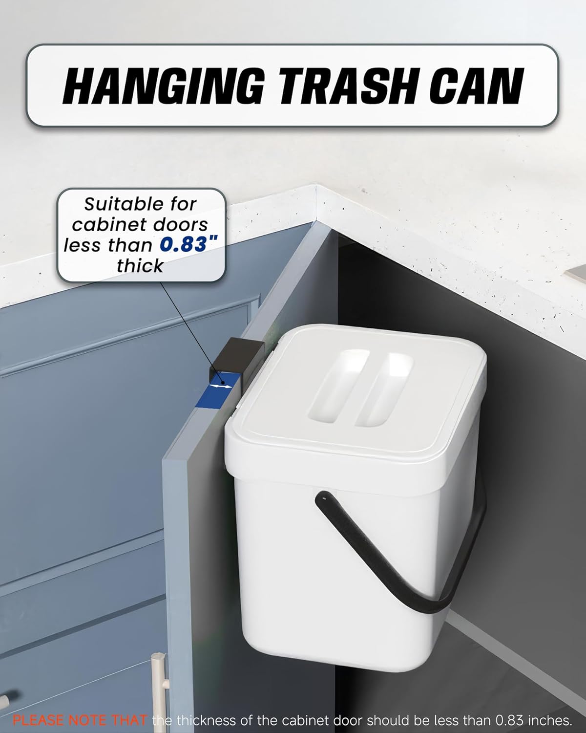Kitchen Compost Bin - 1.8 Gallons Hanging Trash Can with Lid for Kitchen Cabinet Door, Under Sink