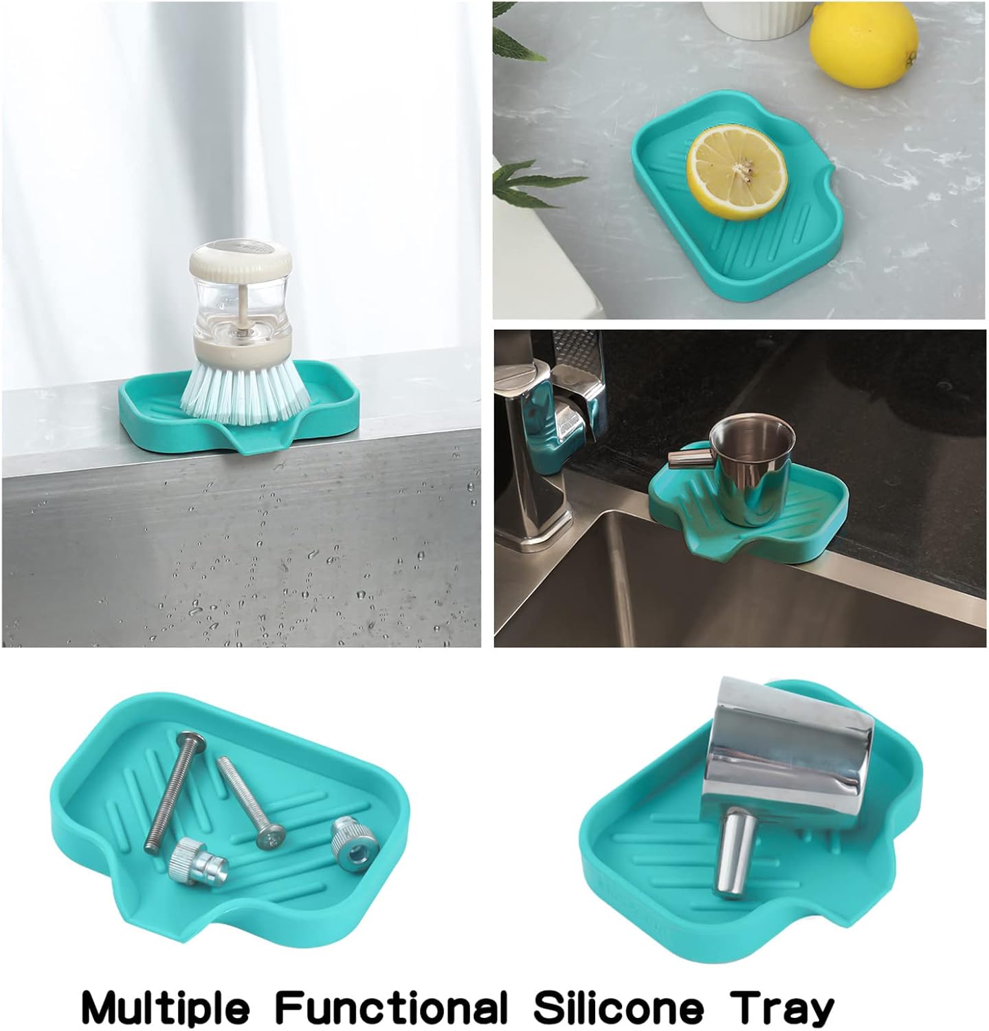Silicone Bathroom Soap Dishes with Drain Spout-Bathroom and Kitchen Sink Organizer,Sponge