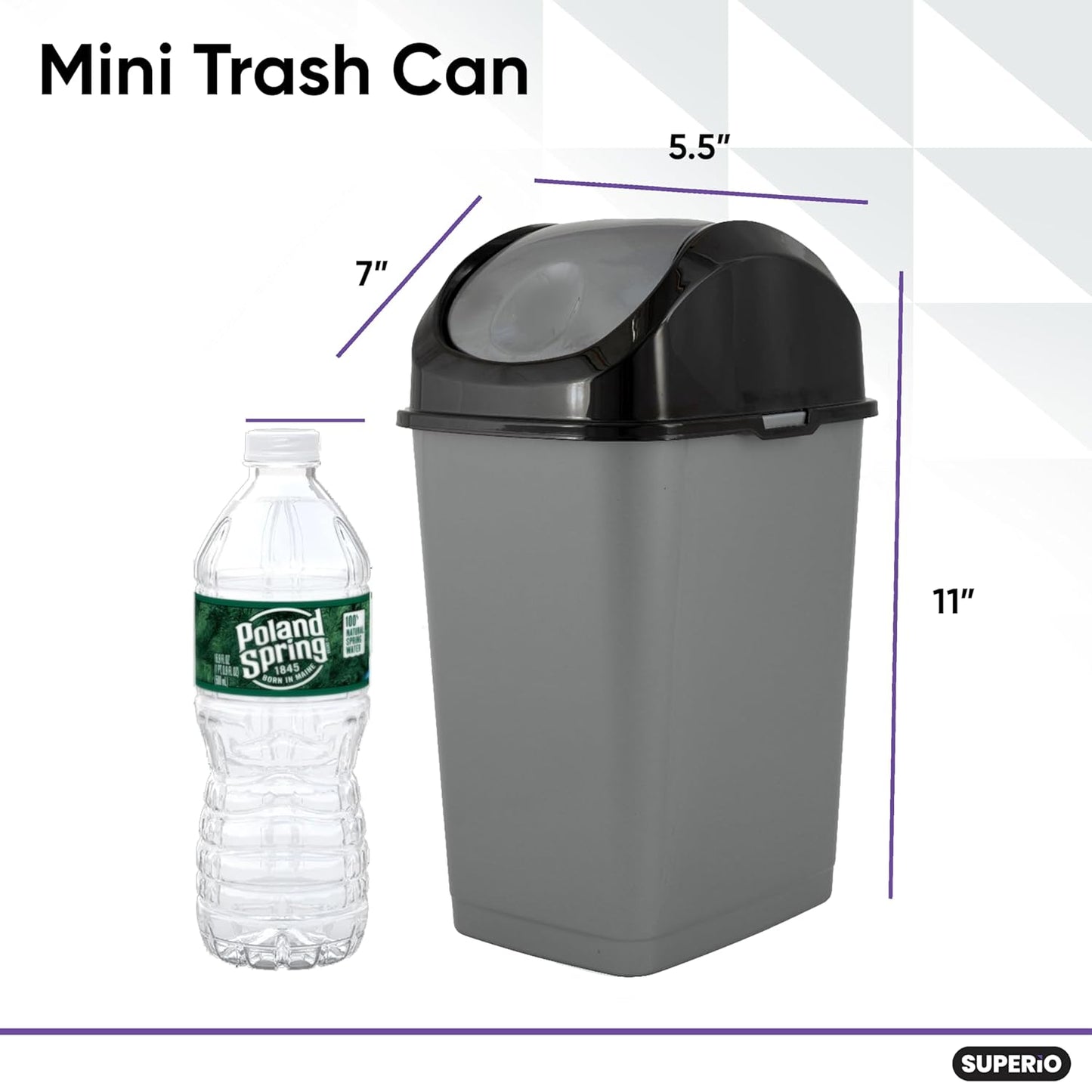 Superio Mini Plastic Trash Can with Swing Top Lid 1.25 Gallon Compact Small Waste Bin Portable