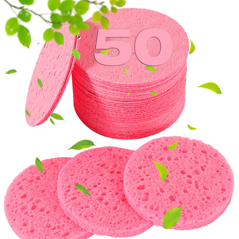 METUUTER 50 PCS Compressed Facial Sponges for Estheticians- 100% Natural Cellulose Face Sponge