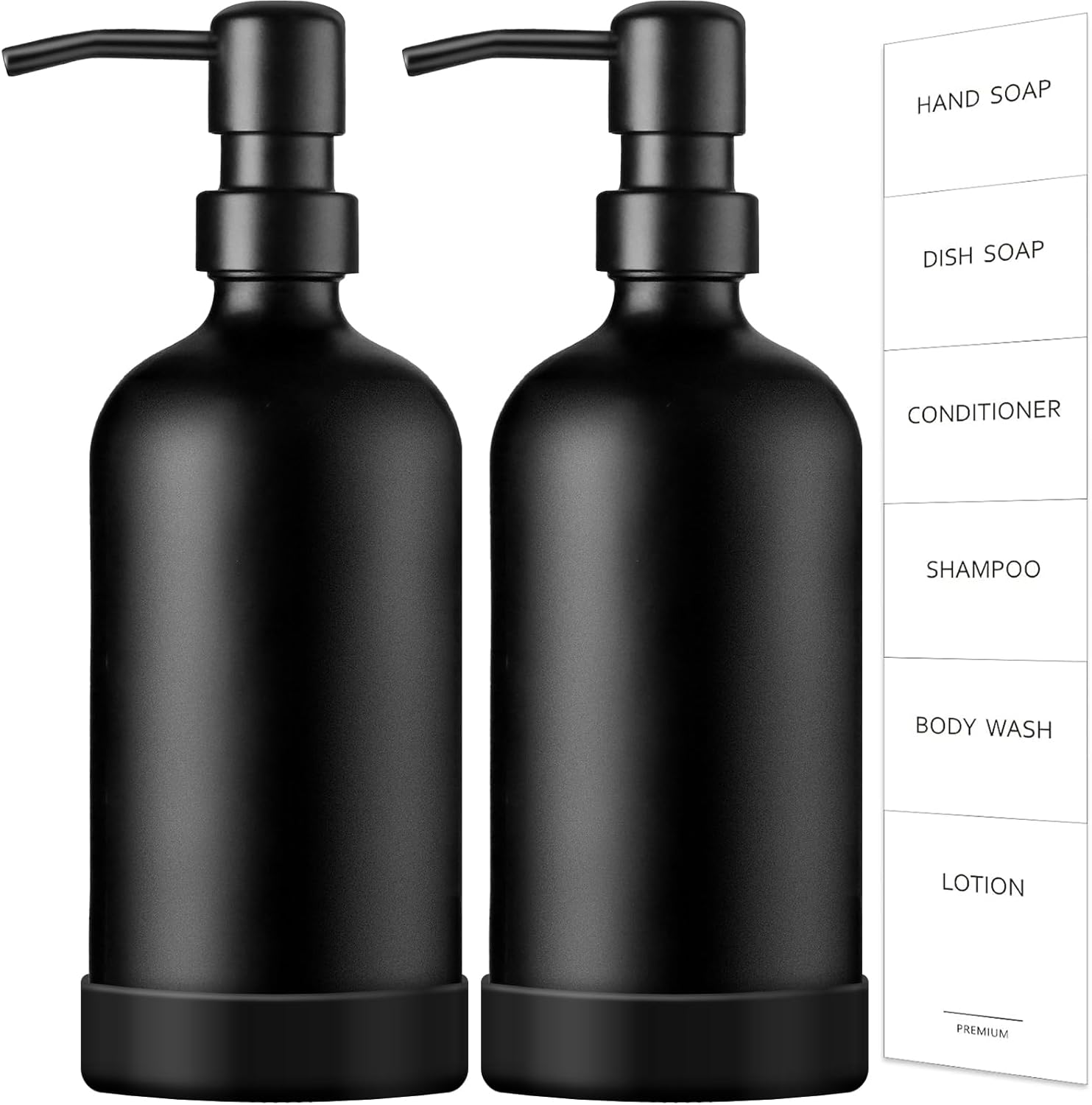 GMISUN Black Soap Dispenser with Silicone Sleeve Boot, 2 Pack Glass Bathroom Hand Soap Dispensers