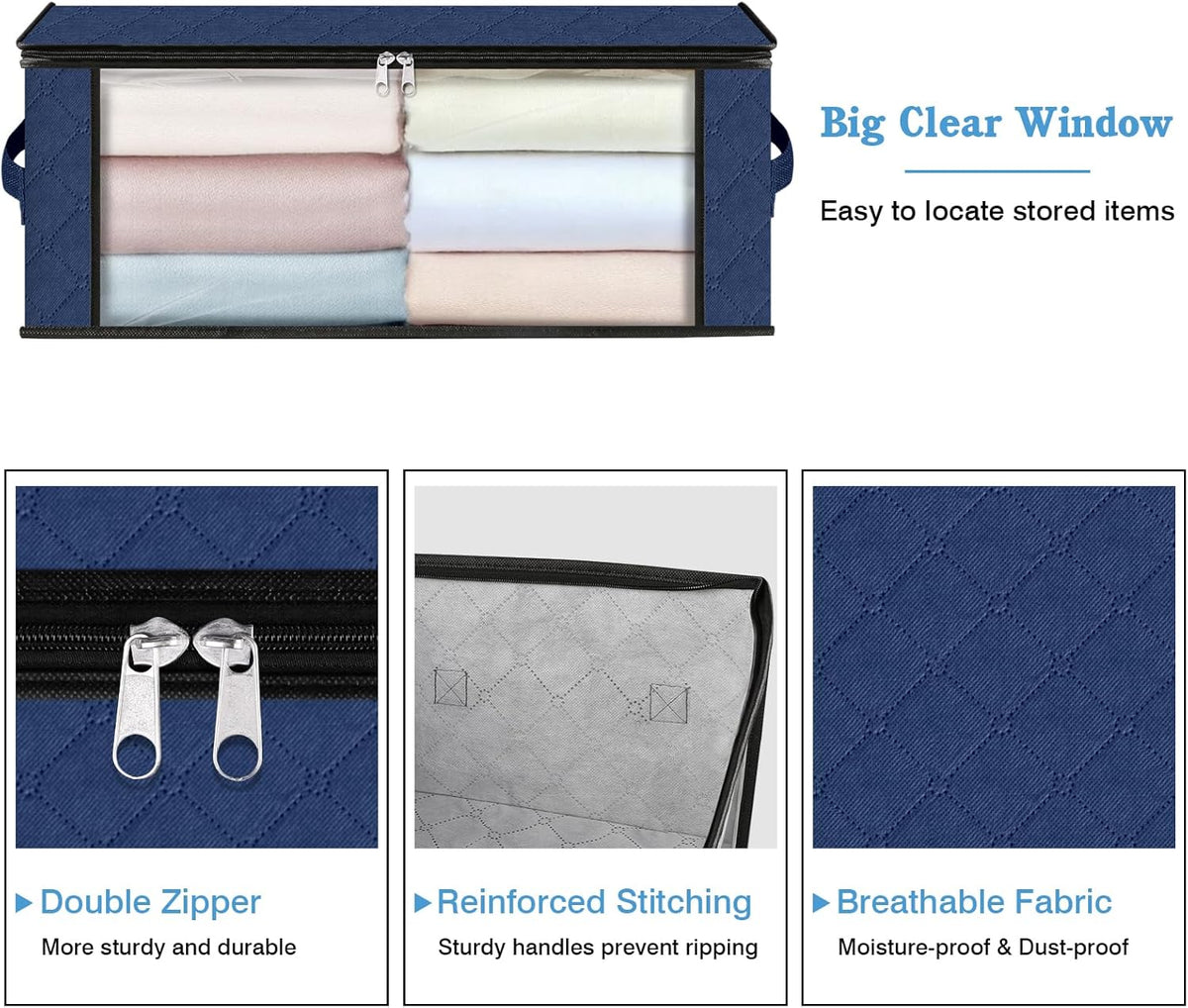 HomeHacks Storage 3-Pack Clothes Organizer Storage Bags Foldable Storage Box with Large Clear