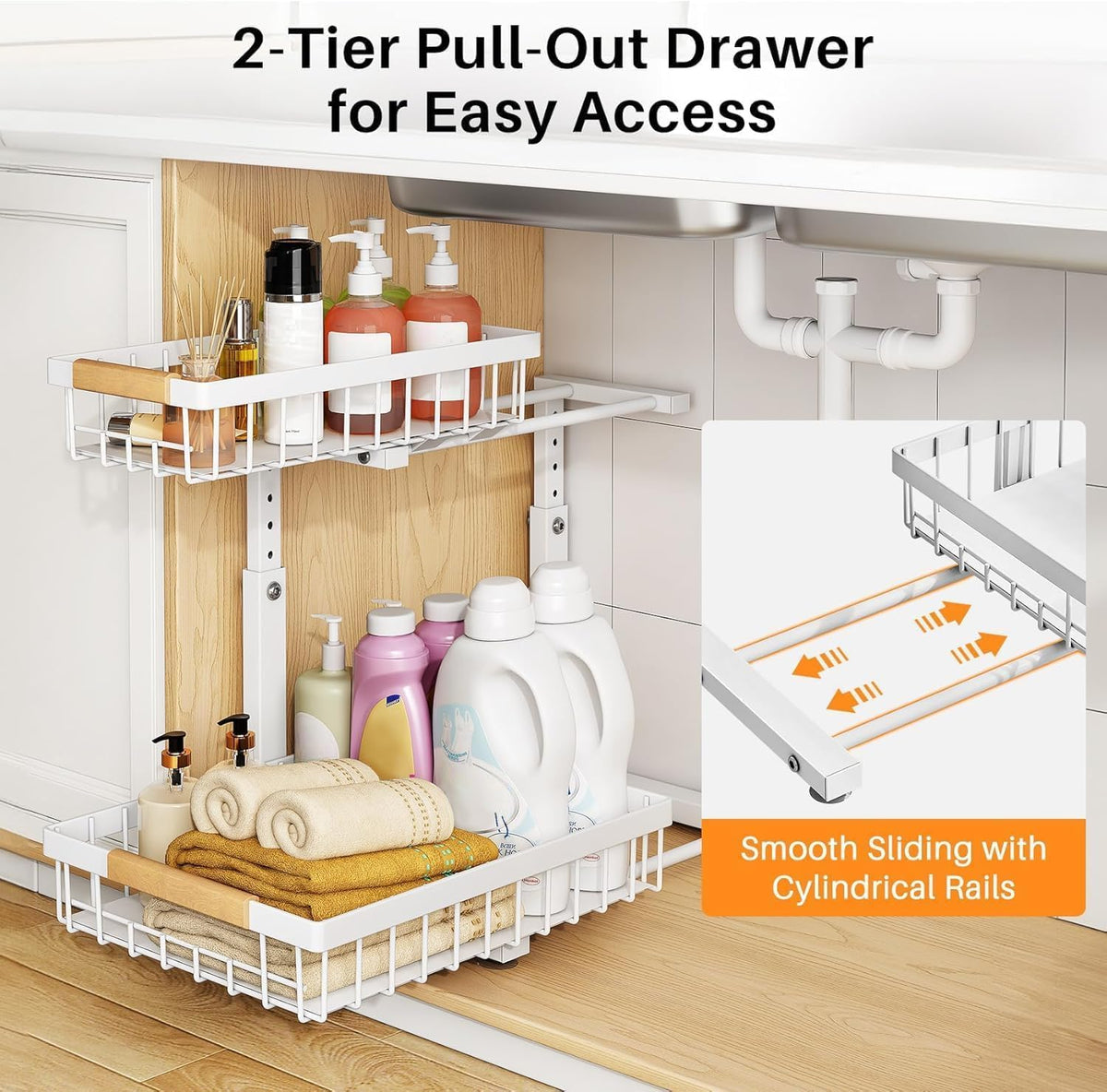 PXRACK Under Sink Organizer,1 Pack,2 Tier Metal Slide out Sink Shelf Pull out Cabinet Organizer
