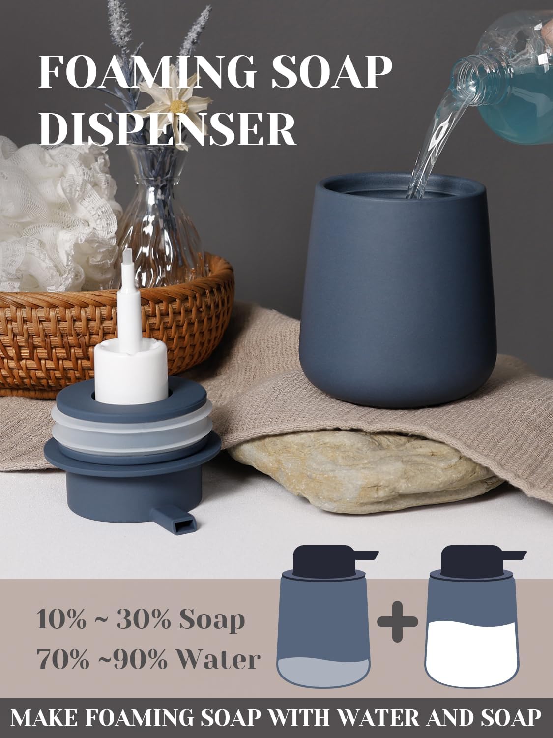 INGOFIN Ceramic Foaming Soap Dispenser - 12 oz Foam Hand Soap Dispenser Bathroom, Ceramic Dish Soap