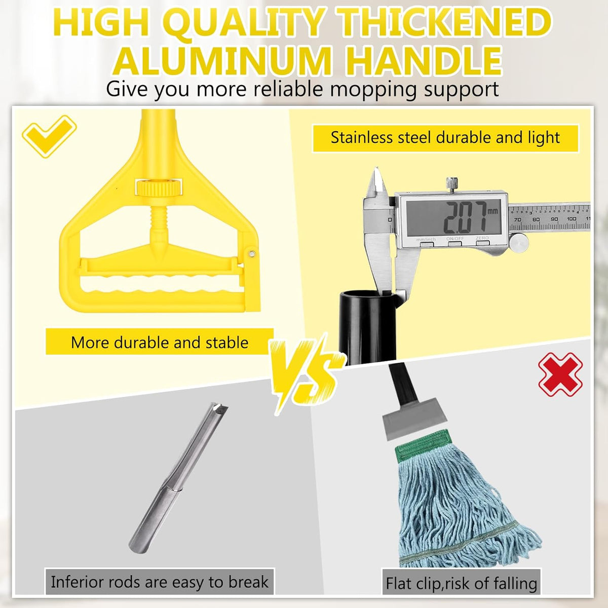 Beyoco Heavy Duty Commercial Industrial Cotton Mop with Long Handle,Looped-End String Wet Mops with