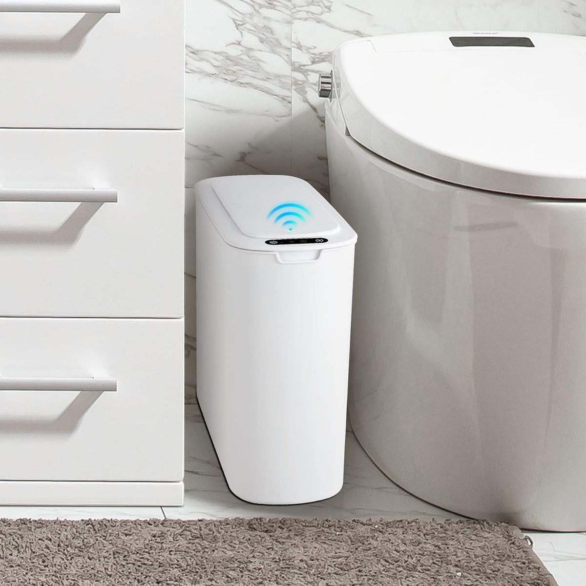 Cesun Automatic Motion Sensor Bathroom Trash Can with Lid, 2.6 Gallon Touchless Trash Bin, Smart