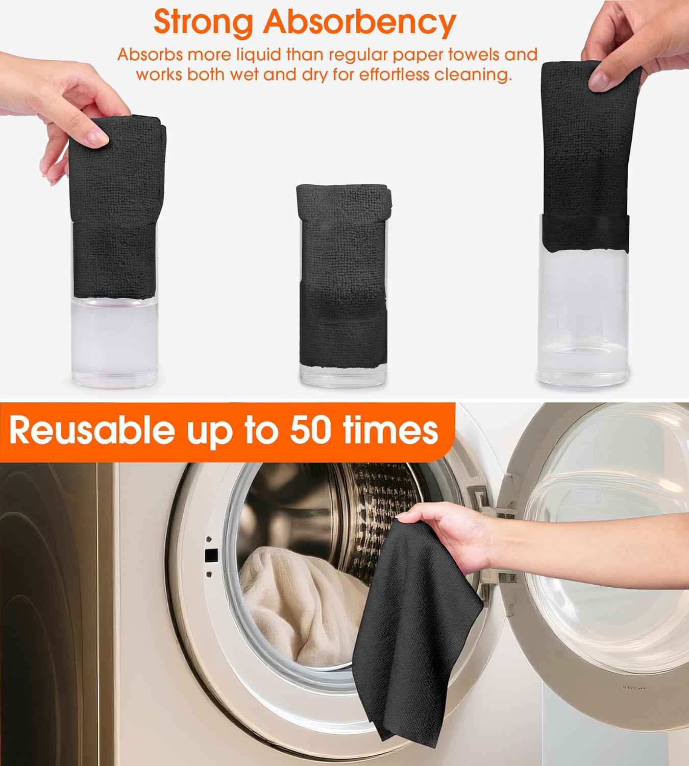 Roll of Microfiber Cleaning Cloth –100 Pack, Tear Away Microfiber Towels, Reusable, Washable
