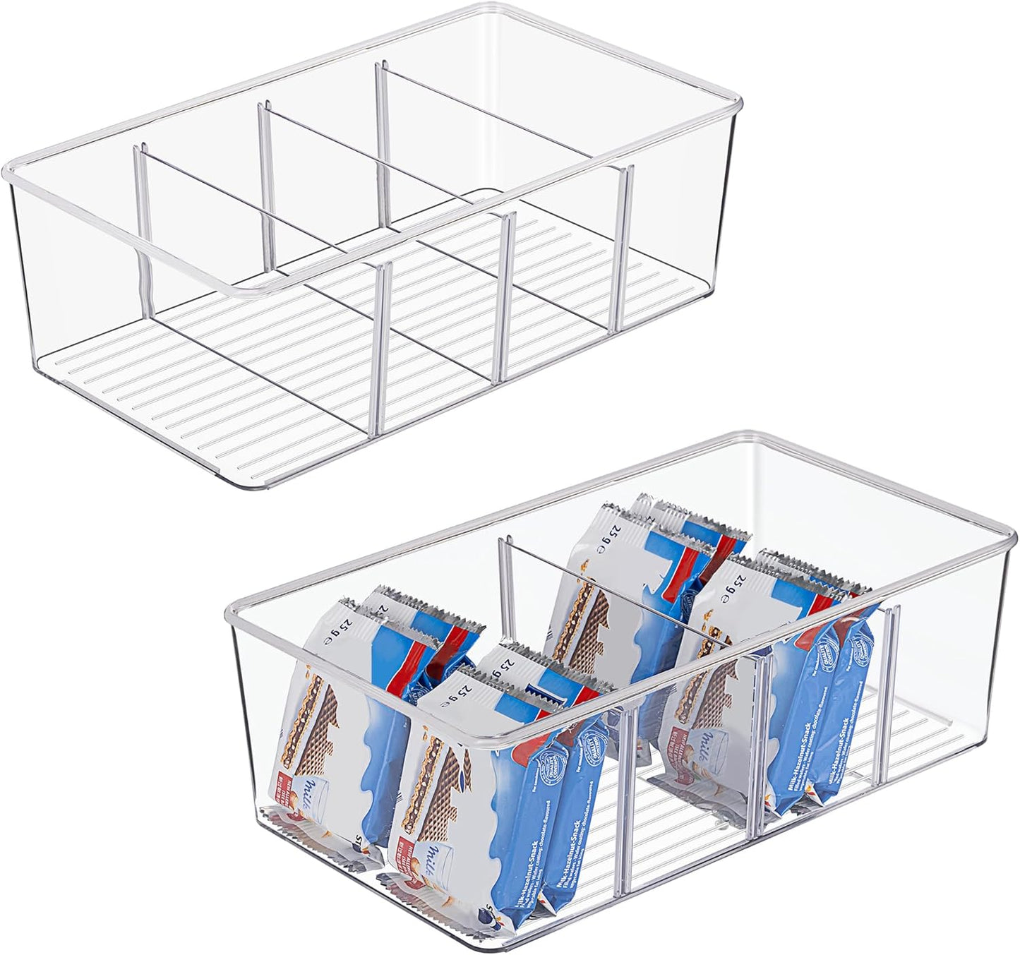 Vtopmart 2 Pack Food Storage Organizer Bins, Clear Plastic Bins for Pantry, Kitchen, Fridge