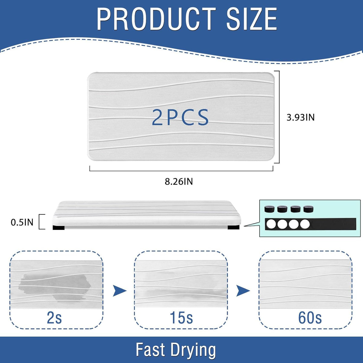 2PCS Water Absorbing Stone Tray, Fast Drying Stone Sink Tray, Water Absorbent Diatomite Trays