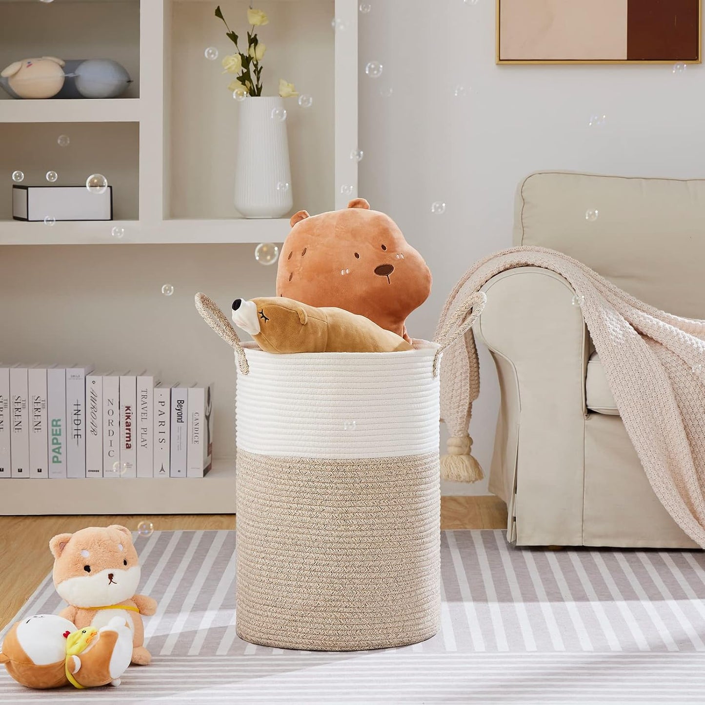 VIPOSCO Large Laundry Hamper, Tall Woven Rope Storage Basket for Blanket, Toys, Dirty Clothes in