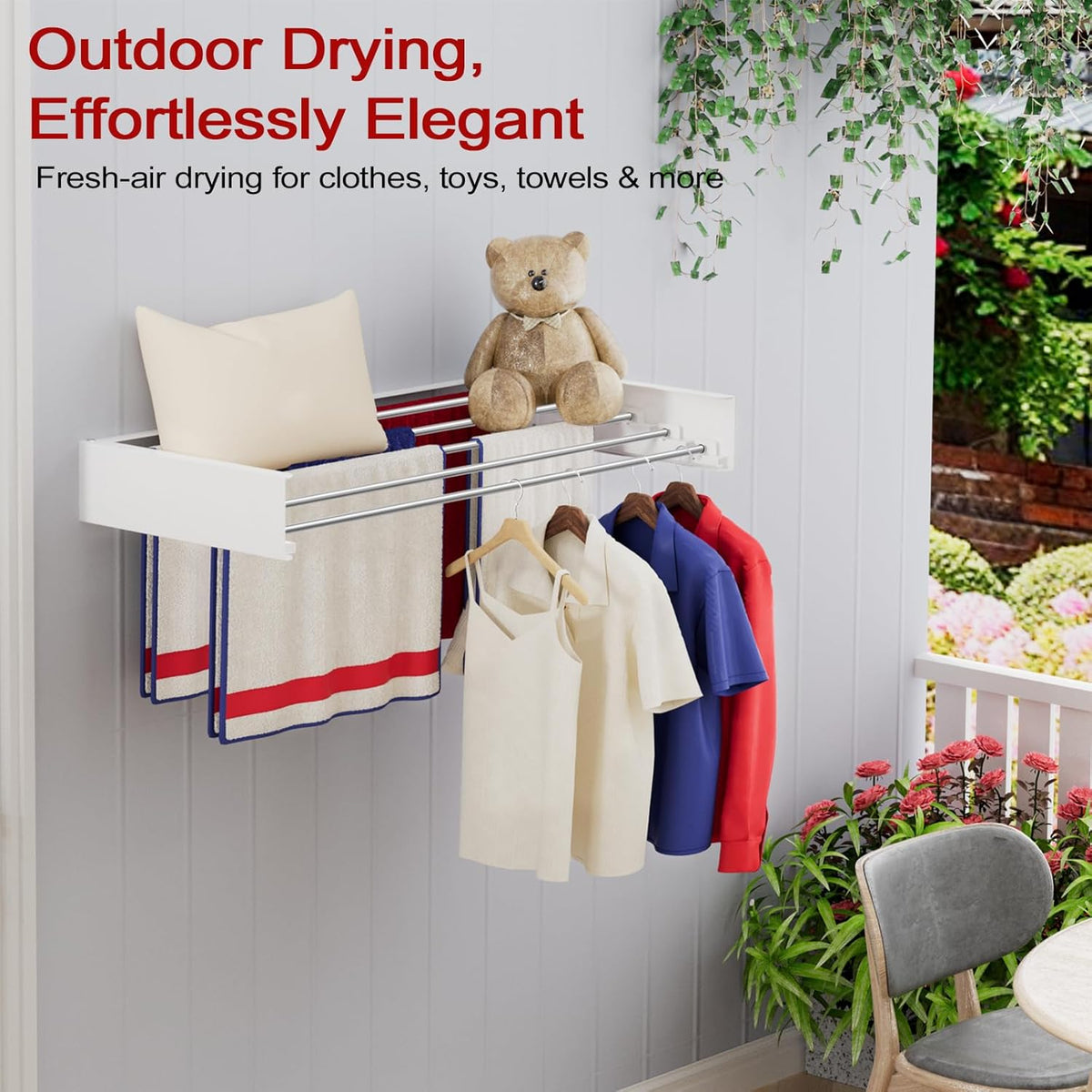 Wall Mounted Drying Rack 31.5", Foldable Laundry Drying Rack with Stainless Steel Rods, Retractable