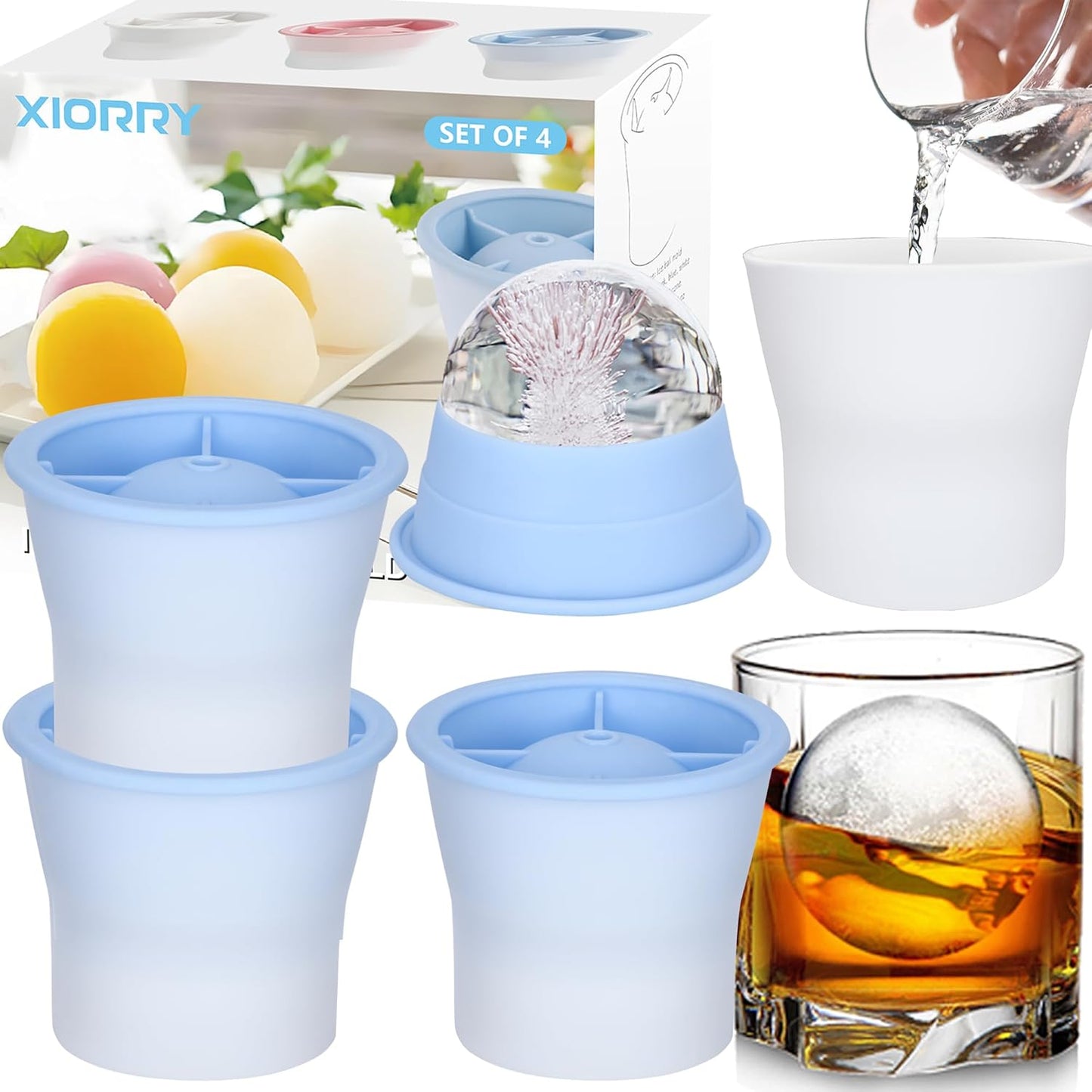 (2025 Upgrade) Ice Molds 4 PCS, Silicone Sphere Ice Mold Maker, Stackable Easy Release Circle Ice