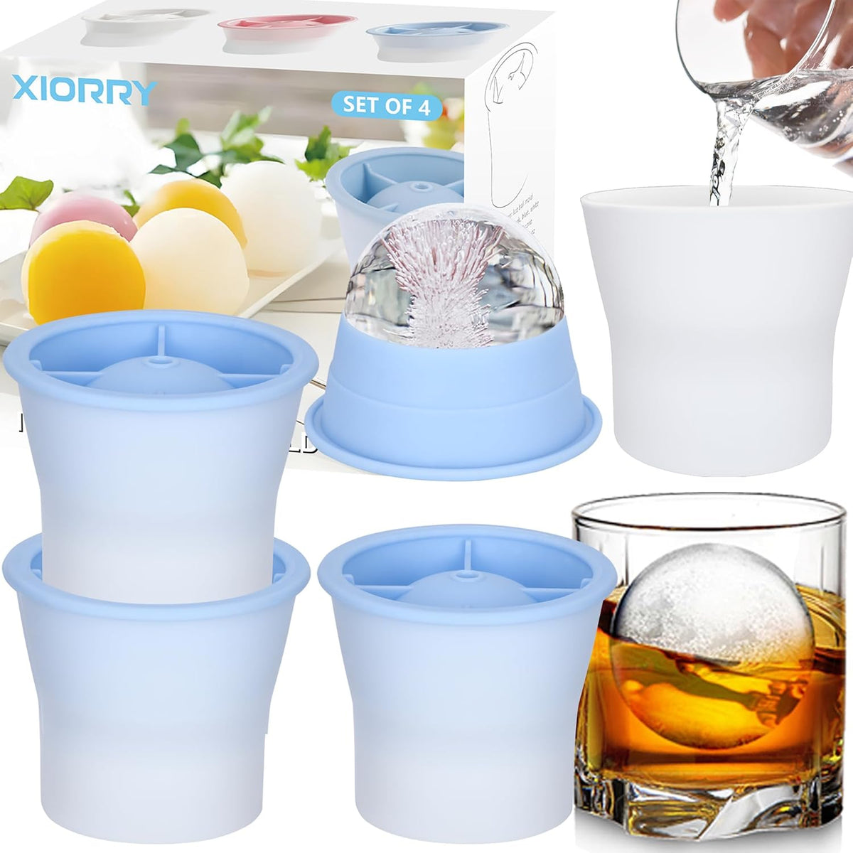 (2025 Upgrade) Ice Molds 4 PCS, Silicone Sphere Ice Mold Maker, Stackable Easy Release Circle Ice