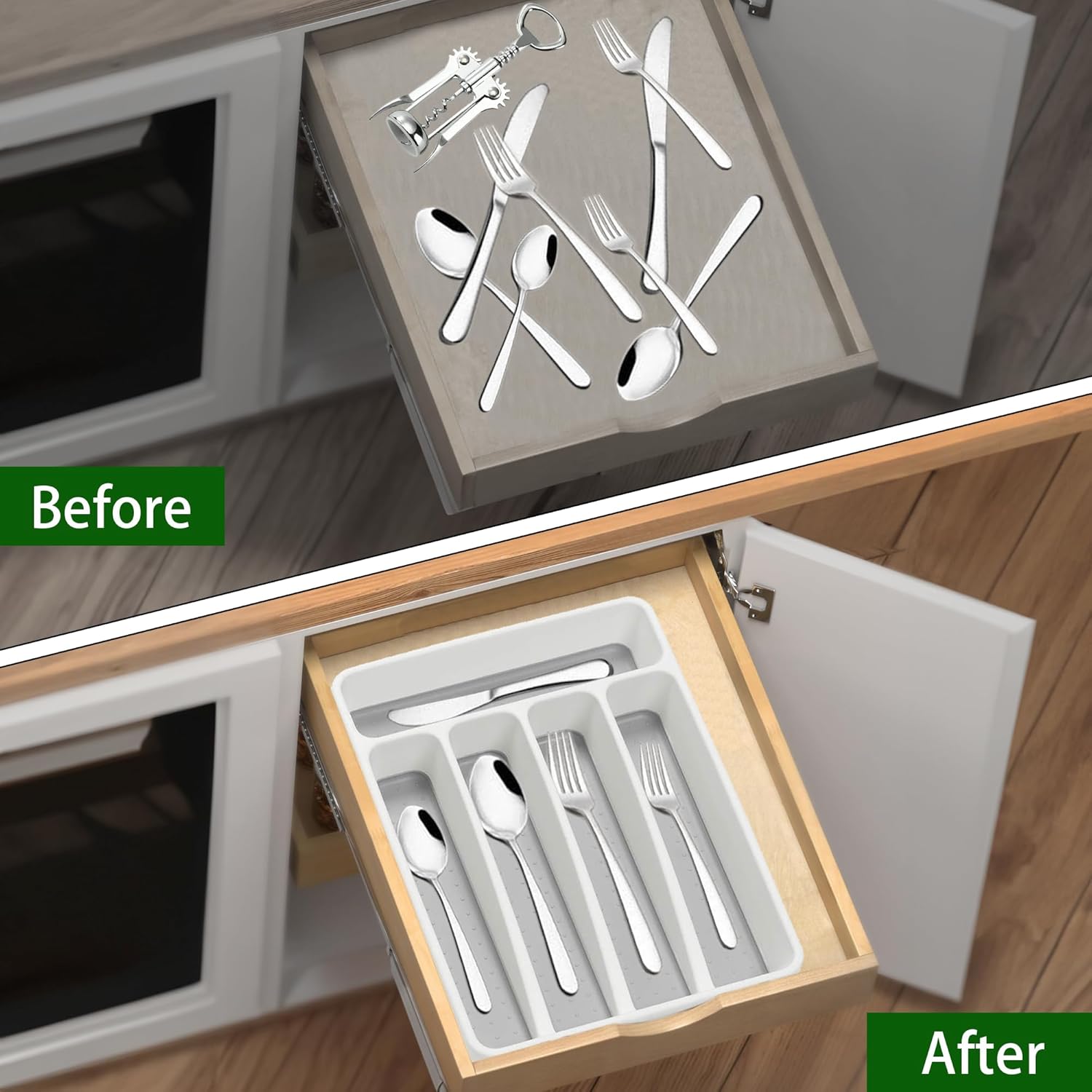 Silverware Organizer 2 Pieces Utenisl Organizer Holder Kitchen Drawer Organizer Plastic Silverware