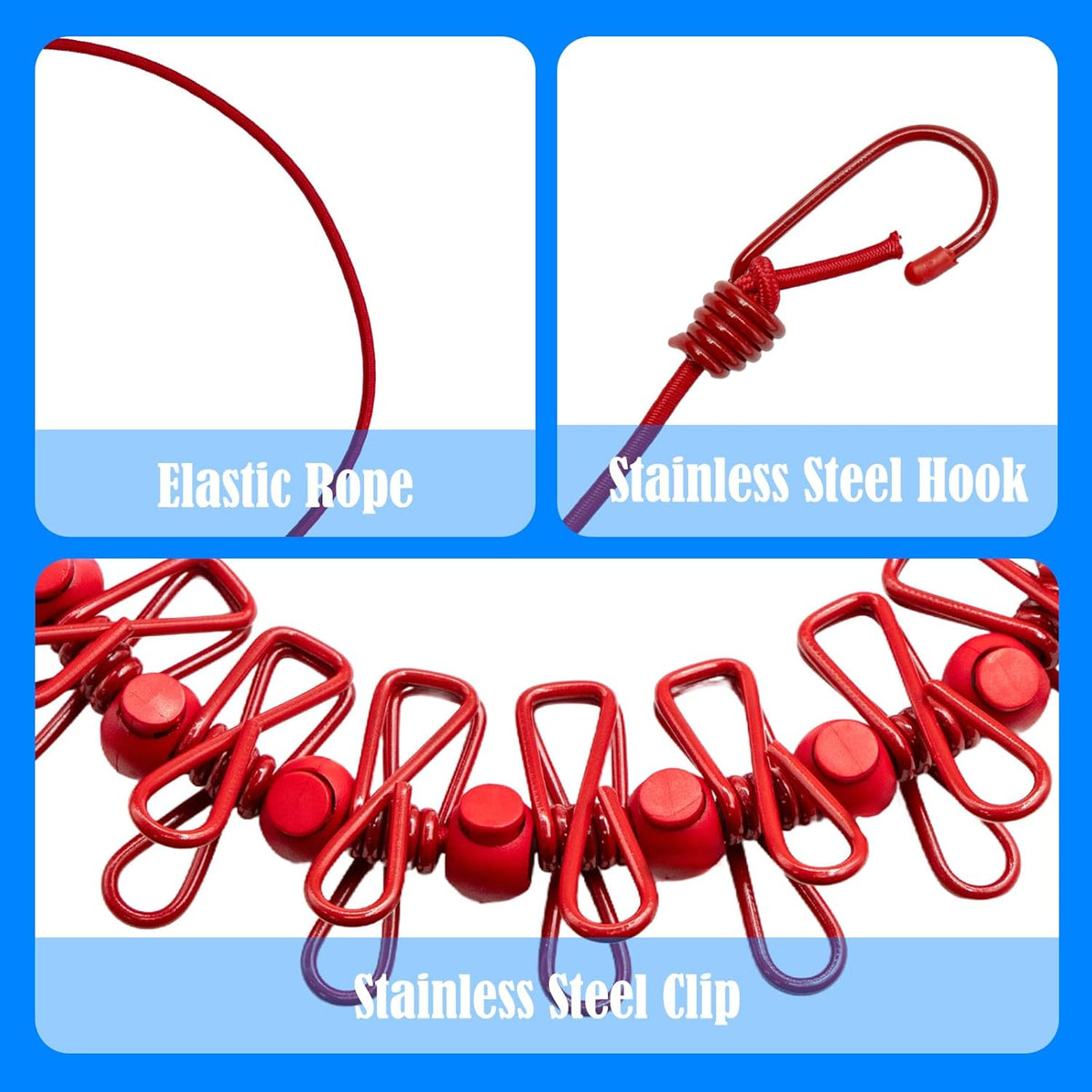 2 Pack Camping Clothesline Portable 12 Clothespins, Red Camping Accessories Travel Clothesline for