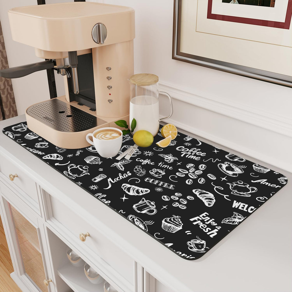AMOAMI Coffee Mat Hide Stain Rubber Backed Absorbent Dish Drying Mat for Kitchen Counter - Fits