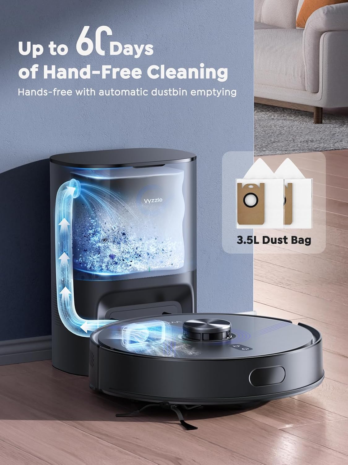Vyzzle E20 Robot Vacuum and Mop, 60-Day Robot Vacuum Self Emptying, 5500Pa Suction, Zoned &