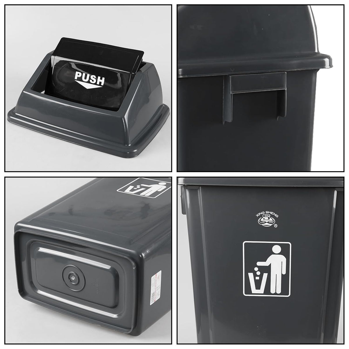 18 Gallon Grey Commercial Trash Can with Swing Lid, Garbage Can for Outdoor Office Restaurant
