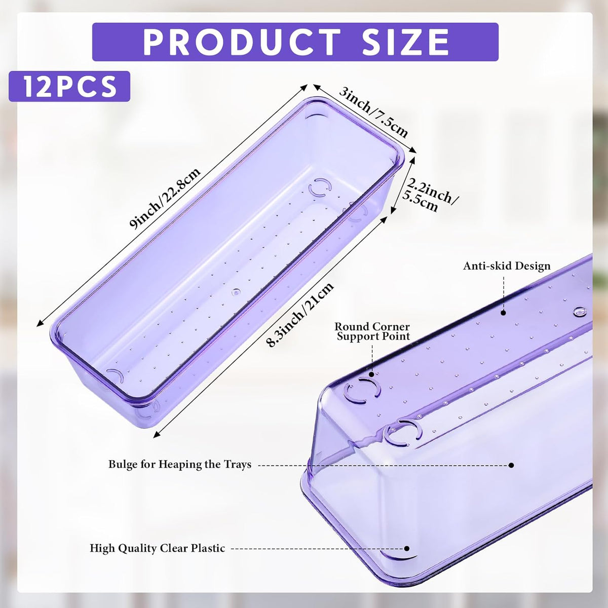Maitys 12 Pcs Vanity Drawer Organizer 9 x 3 x 2 Inches Clear Plastic Utensil Organizers Kitchen