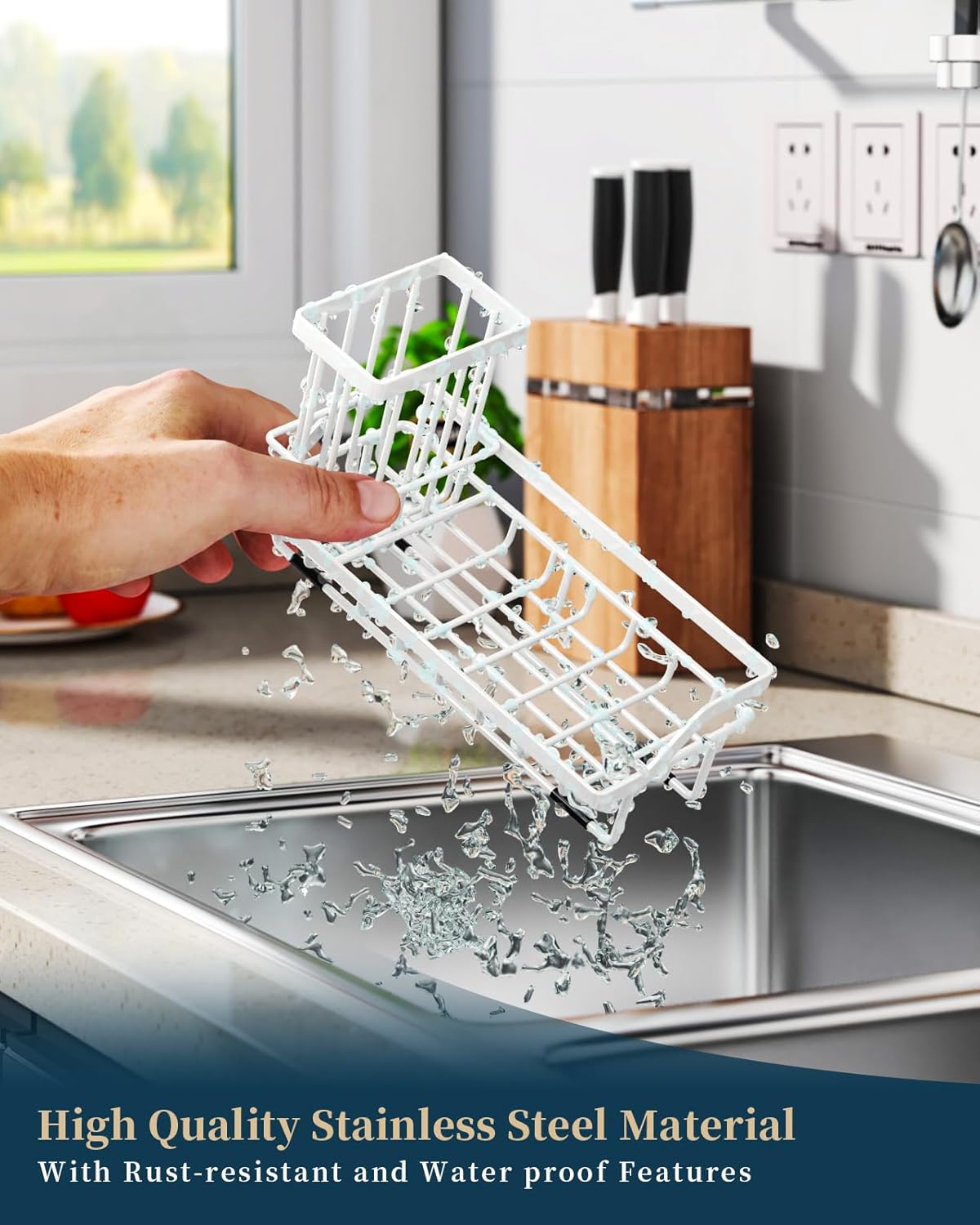 Consumest Sponge Holder for Kitchen Sink - Sink Caddy Organizer with Removable Drip Tray for