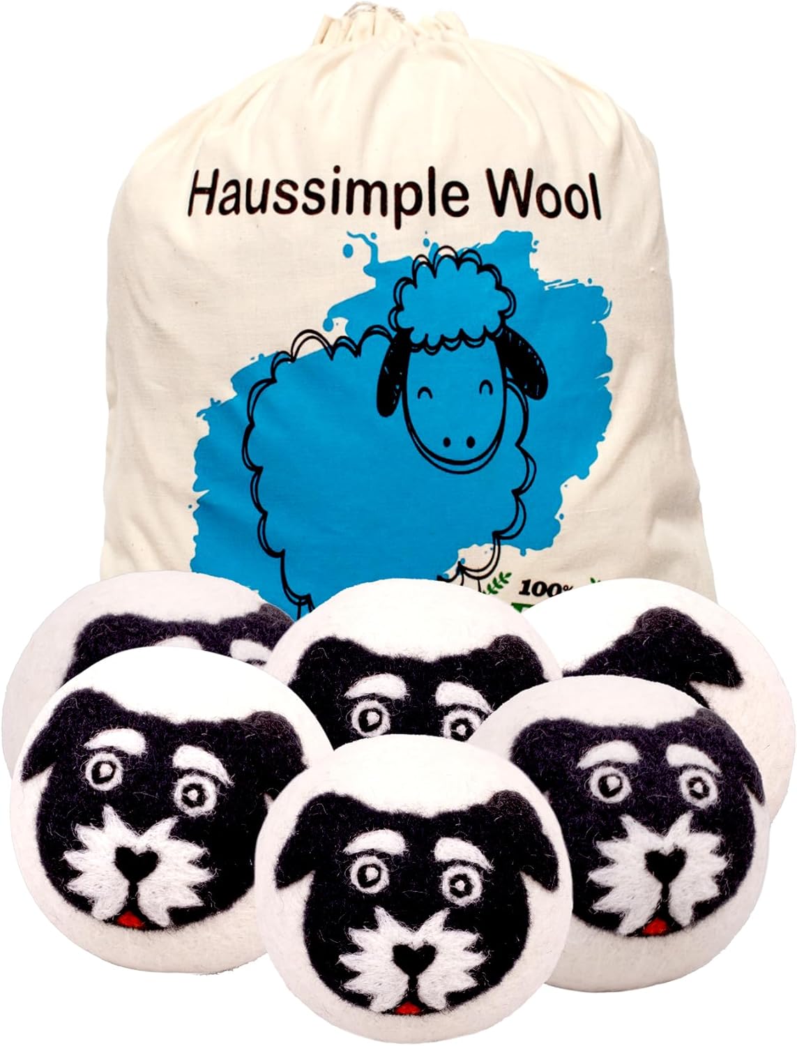 Wool Dryer Balls Organic Felt 6 Pack Laundry Fabric Softener, Extra Large Reusable Handmade Natural