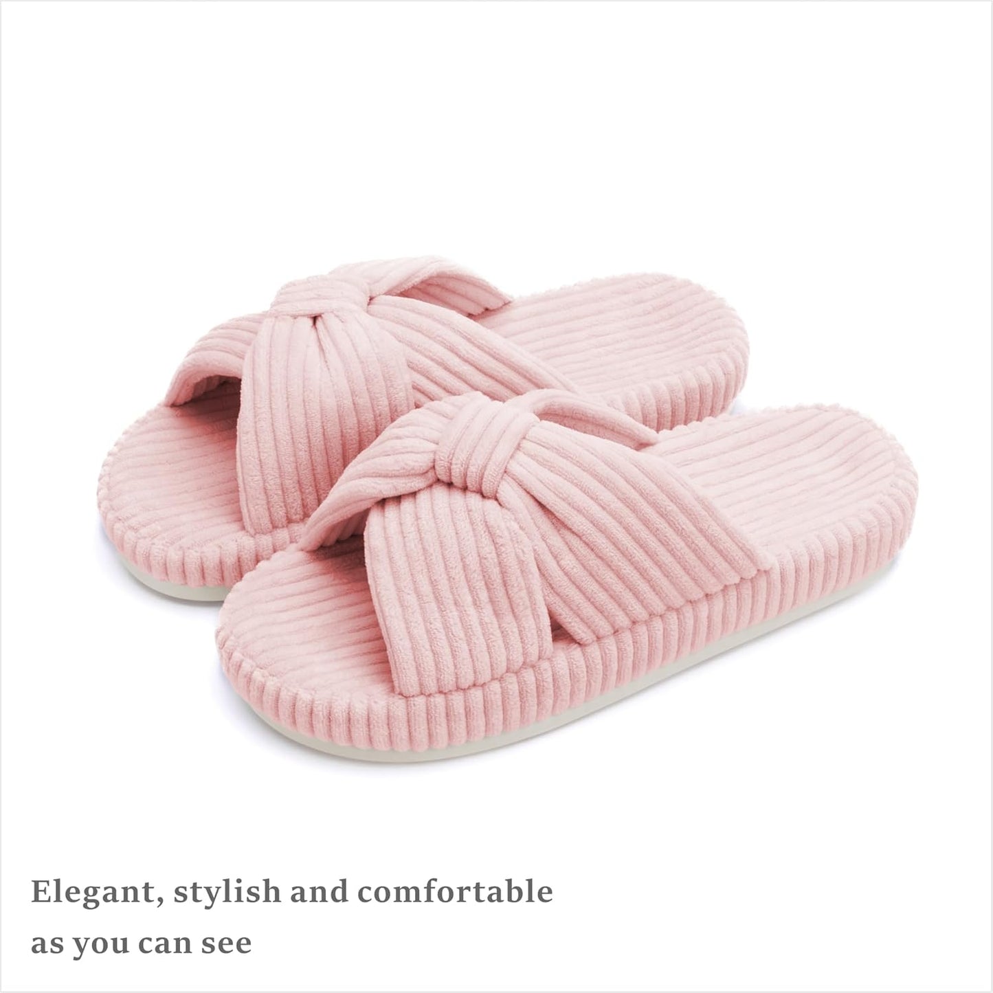 Chantomoo Slippers for Women Memory Foam House Bedroom Corduroy Bow Crossbands Slide Slipper Shoes