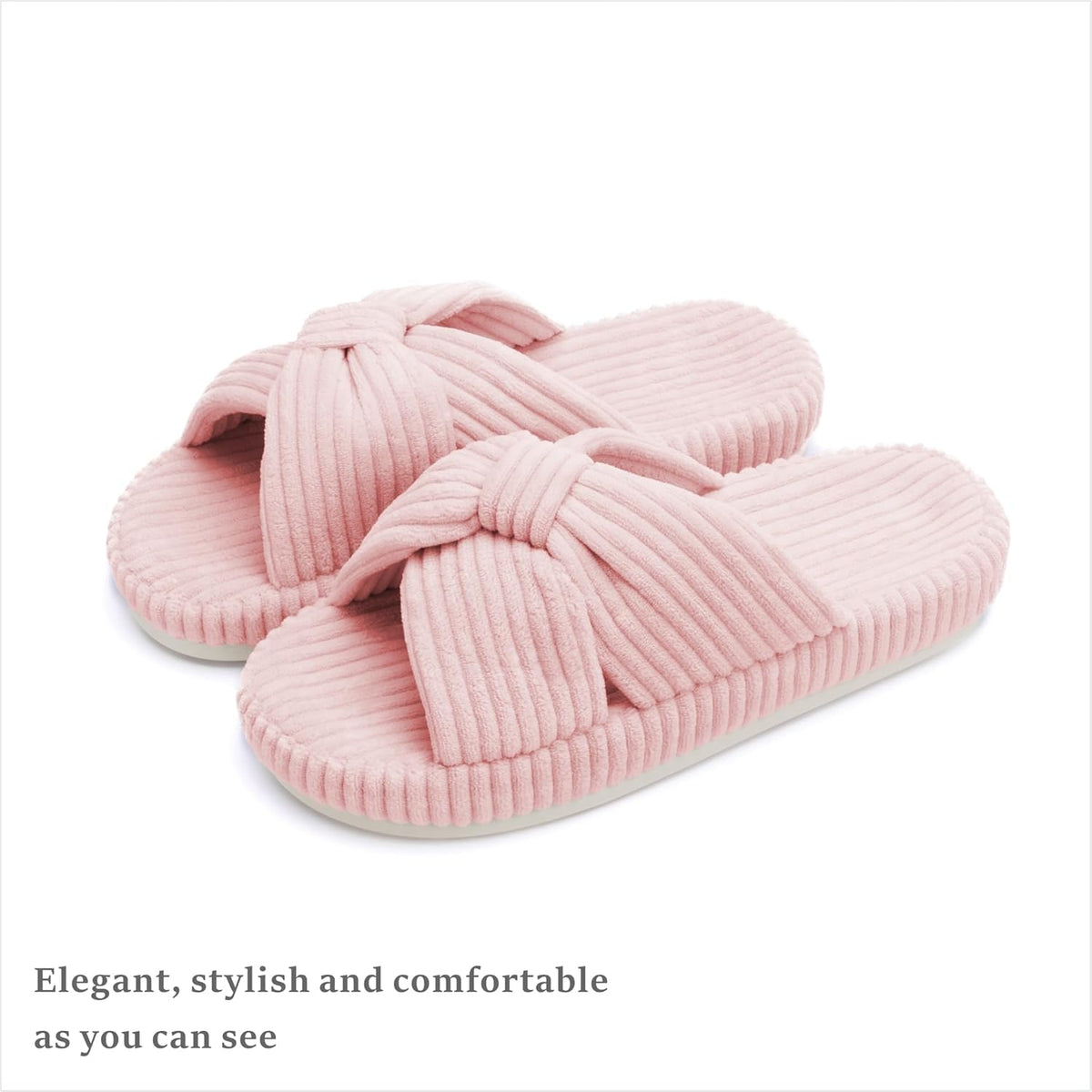 Chantomoo Slippers for Women Memory Foam House Bedroom Corduroy Bow Crossbands Slide Slipper Shoes