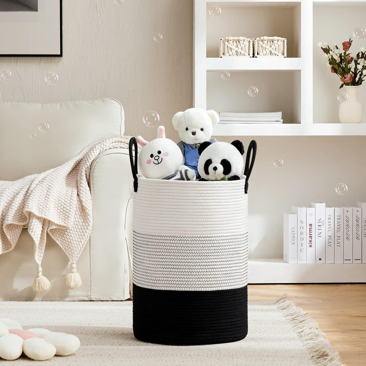 VIPOSCO Large Laundry Hamper, Tall Woven Rope Storage Basket for Blanket, Toys, Dirty Clothes in