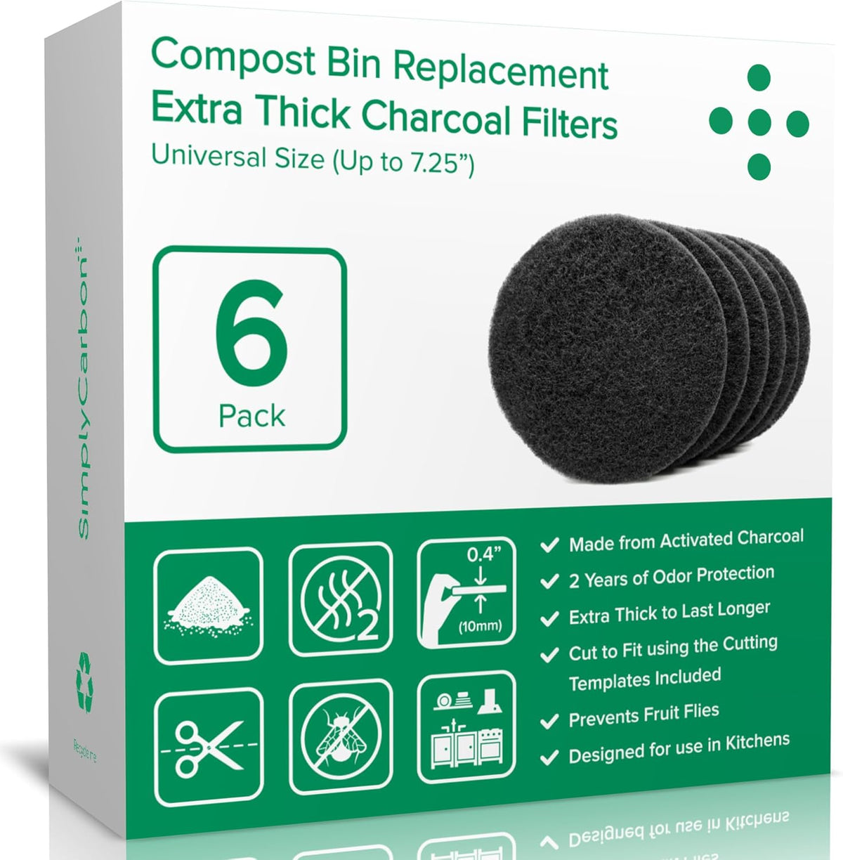 2 Years Supply Extra Thick Filters for Kitchen Compost Bins - Longer Lasting Activated Charcoal