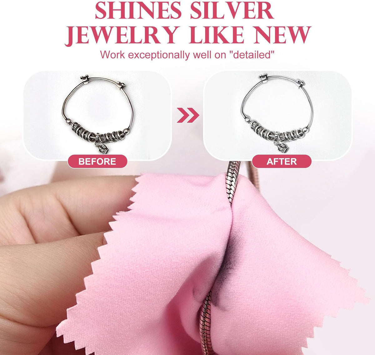 SEVENWELL 100pcs Jewelry Cleaning Cloth Pink Polishing Cloth for Sterling Silver Gold Platinum