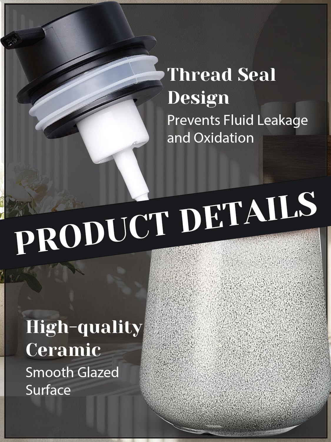 INGOFIN Ceramic Foaming Soap Dispenser -12oz Foam Hand Soap Dispenser Bathroom, Modern Refillable