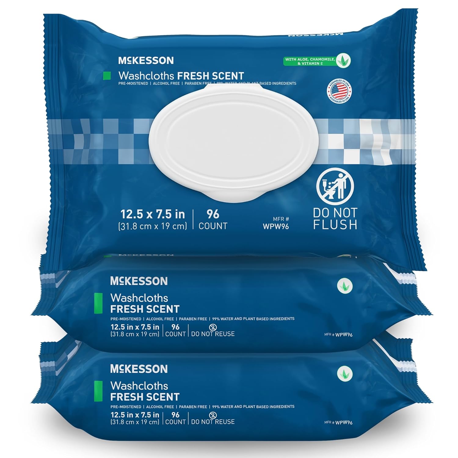 McKesson Washcloth Wipes for Adults, Scented (3 Pack, 288 Washcloths) Disposable Wash Cloths for