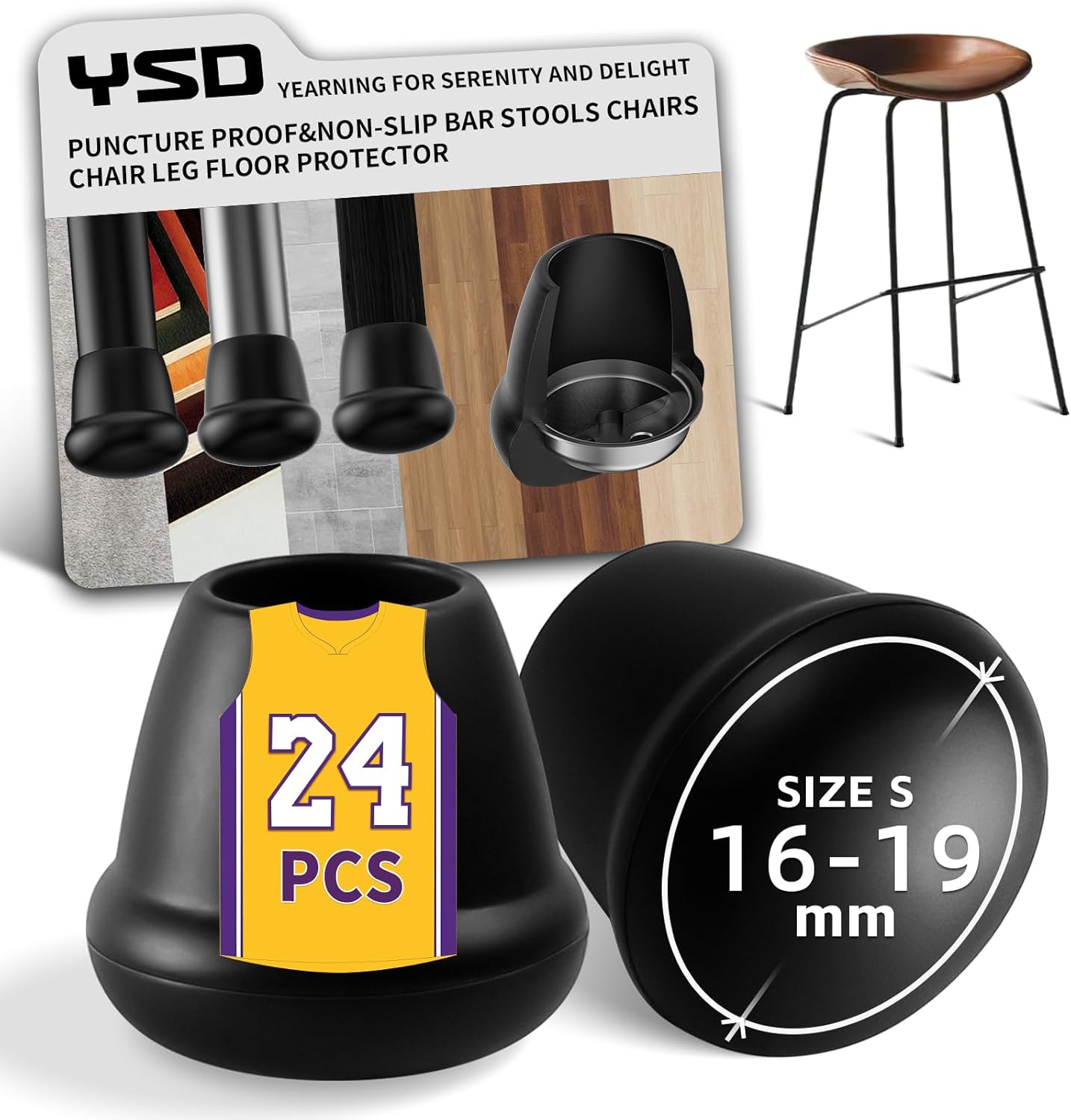 0.75 Inch Heavy Duty Rubber Chair Leg Caps - 24 PCS Non-Slip Furniture Floor Protectors with Metal