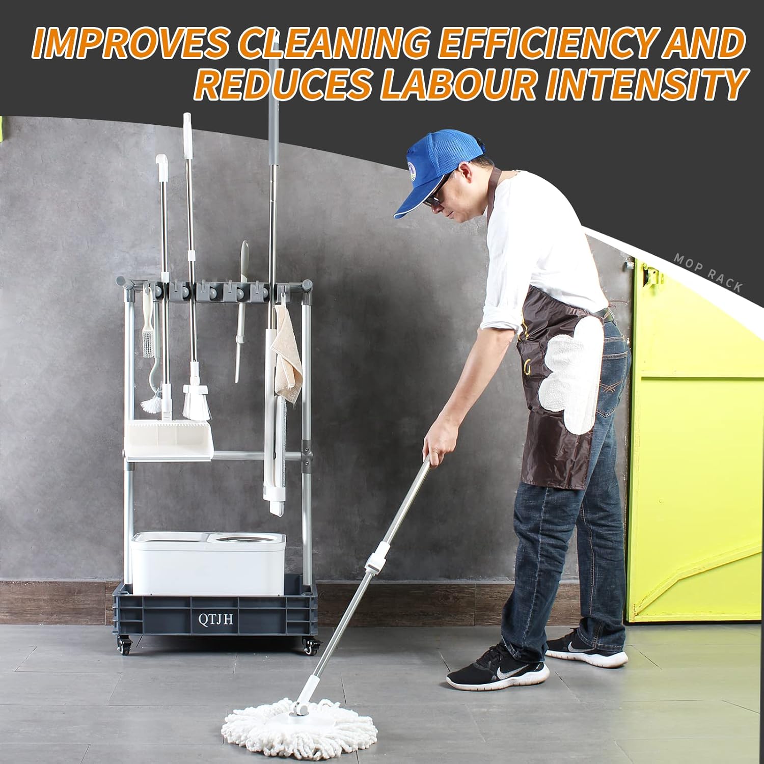 Broom mop holder cleaning supplies organizer janitorial carts on wheels housekeeping station
