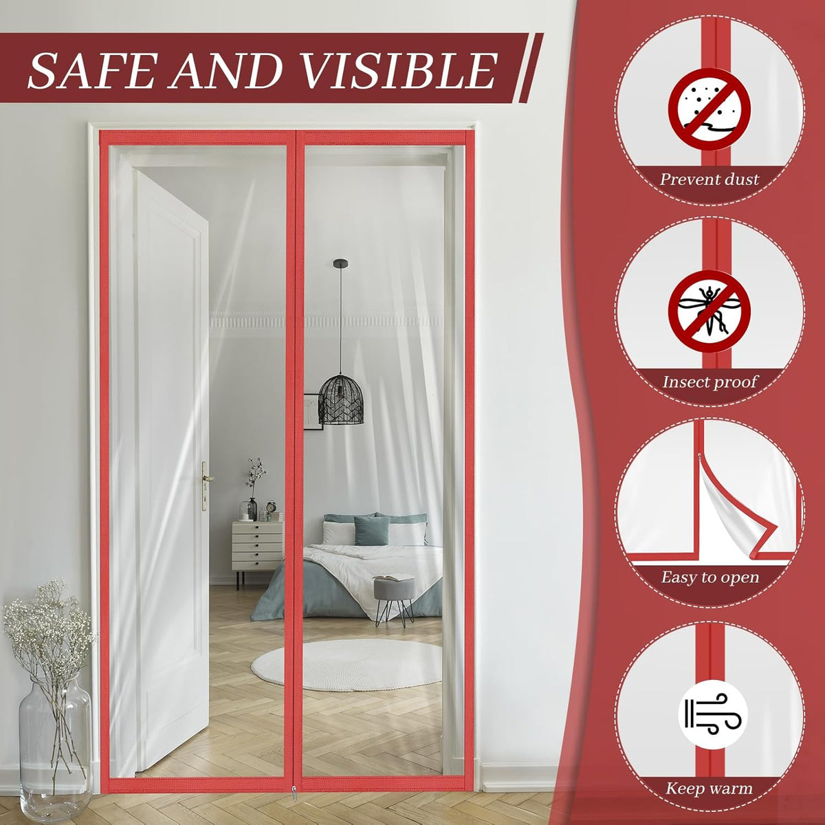 Amylove Zipper 60 x 102 Inch Dust Barrier Kit Red Edged Temporary Construction Door Barrier 5 x 8.5